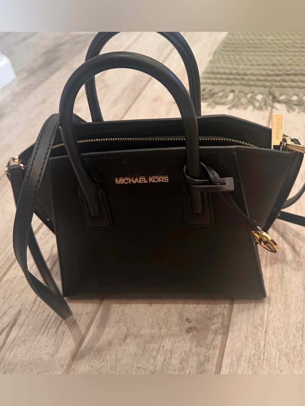MICHAEL KORS Avril  Black Leather  Satchel with Gold Accents NWOT - Picture 3 of 4